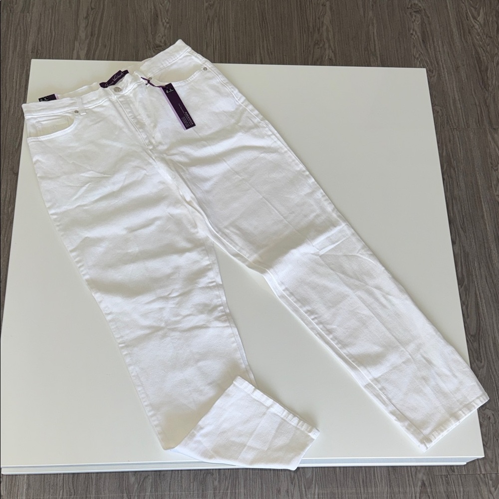 Gloria Vanderbilt Amanda Womens Crystal White Jeans Size 14 Tapered Leg